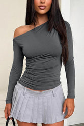Single Shoulder Long Sleeve T-Shirt OutfitFlow